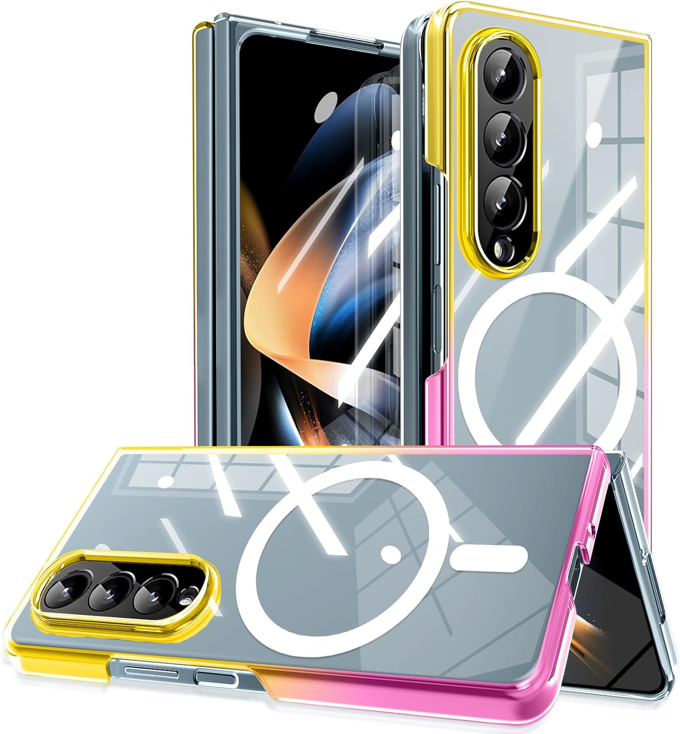 for Galaxy Z Fold4 Case Clear，[Strong Magnetic] Wireless Charging，[Gradient][Not Yellowing]，Shockproof Protective Scratch Resistant Hard PC+TPU,Blue/Gold MUS-CXSX-01-05