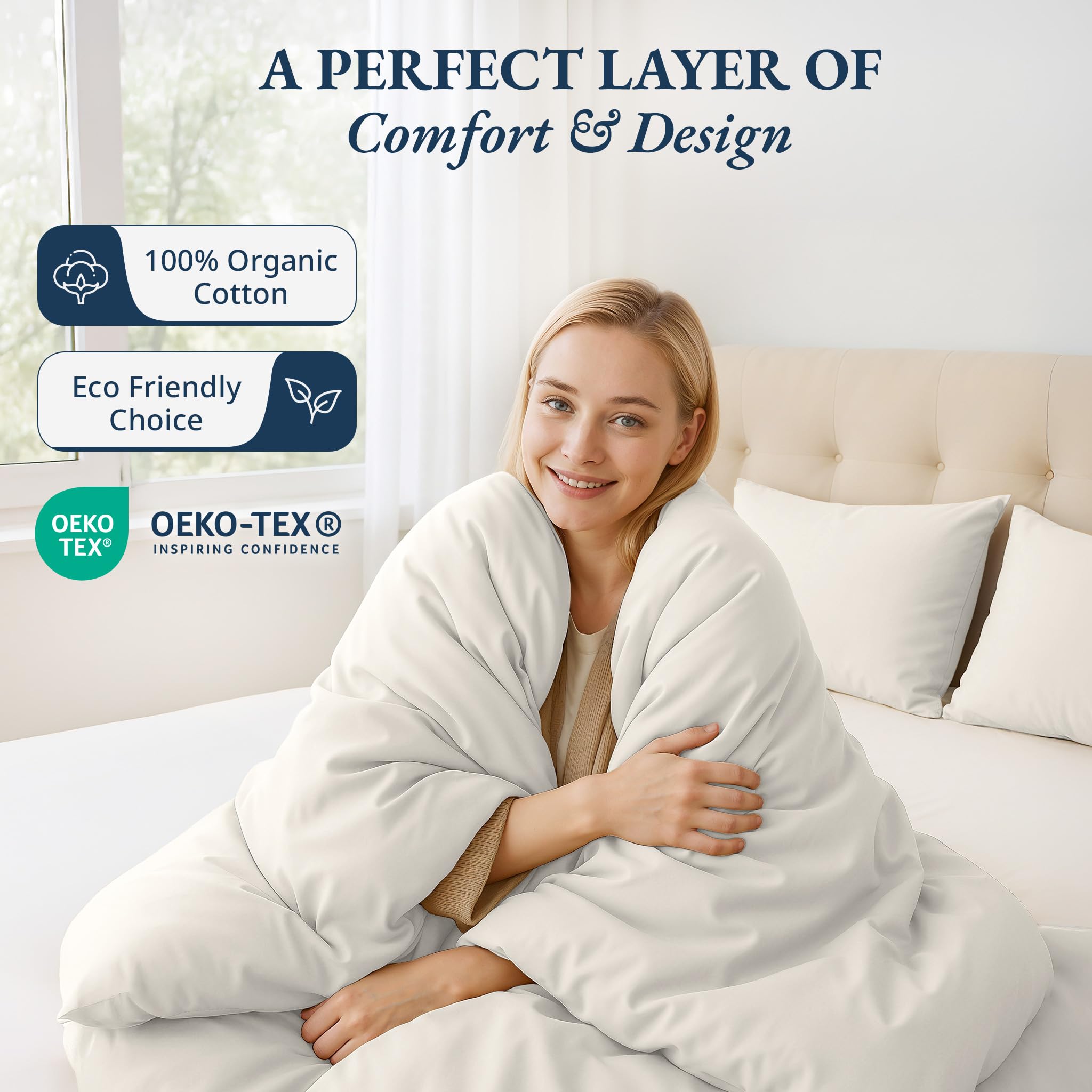 LANE LINEN King Size Duvet Cover Set White, 100% Organic Cotton Bedding 230x220cm - Image 2