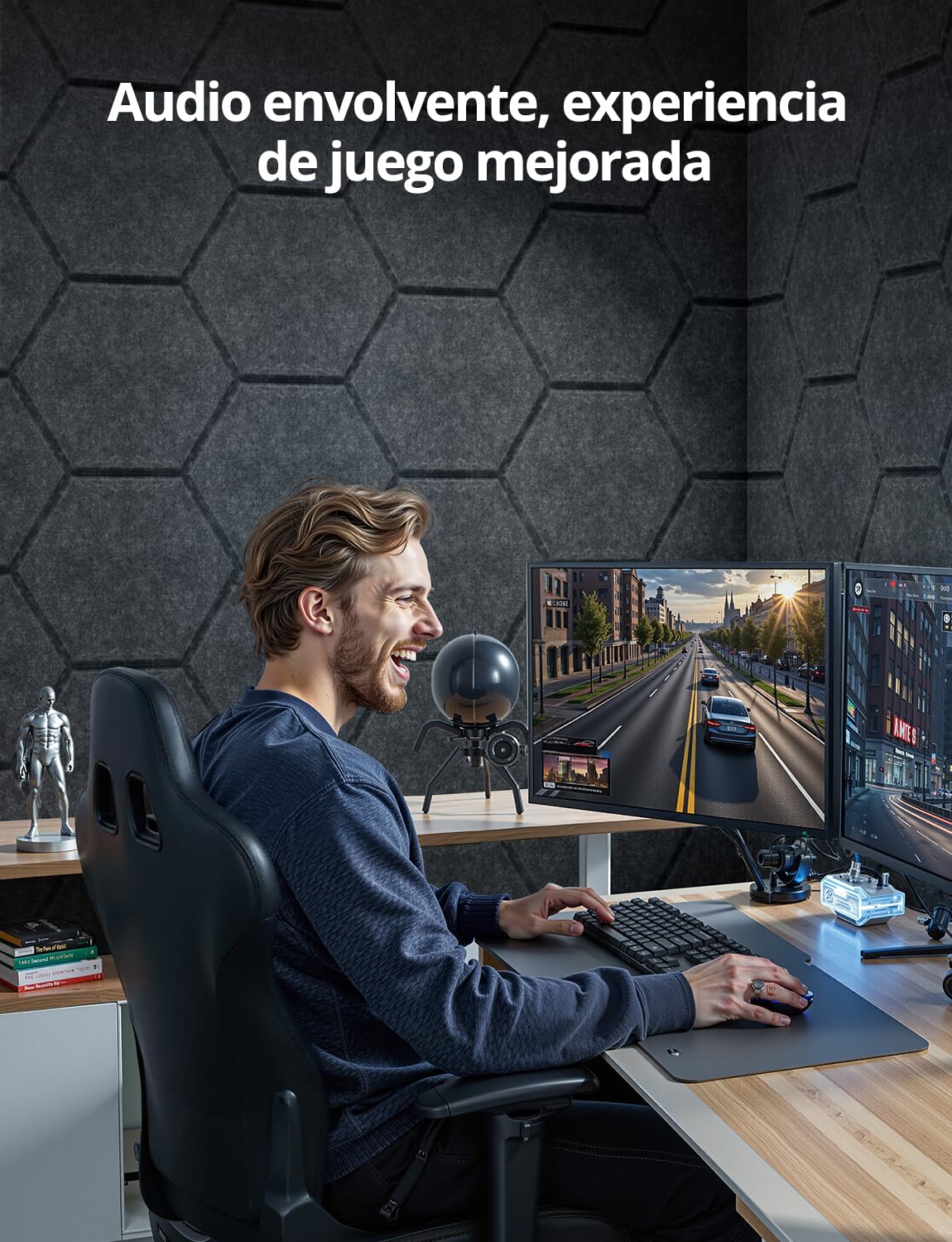 Kuchoow Paneles Acusticos Hexagonales Pared Autoadhesivo, Bundle 12 piezas Gris oscuro y 12 piezas Gris