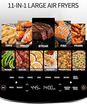 Large Air Fryer 6QT, 11-in-1 Fast Cooking Air Fryer with Top & Bottom Heating, No Flip Needed, Quiet 50dB, Family Size Digital Air Fryer for Healthy Meals, Fits a 12 Pizza or Steaks