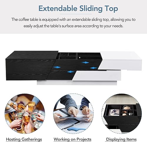 Miniatura 4 de Merax Mesa auxiliar para sala de estar, mesa auxiliar extensible con parte superior deslizante y compartimento de almacenamiento oculto, mesa