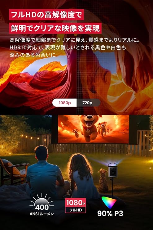 Anker Nebula Mars 3 Air Mobile Projector with Google TV 1080p Full HD / 400ANSI Lumens / Max 150 inches / 16 W 8 W x 2 Speaker / Auto Obstacle Avoidance / Auto Keystone Compensation / Auto Focus