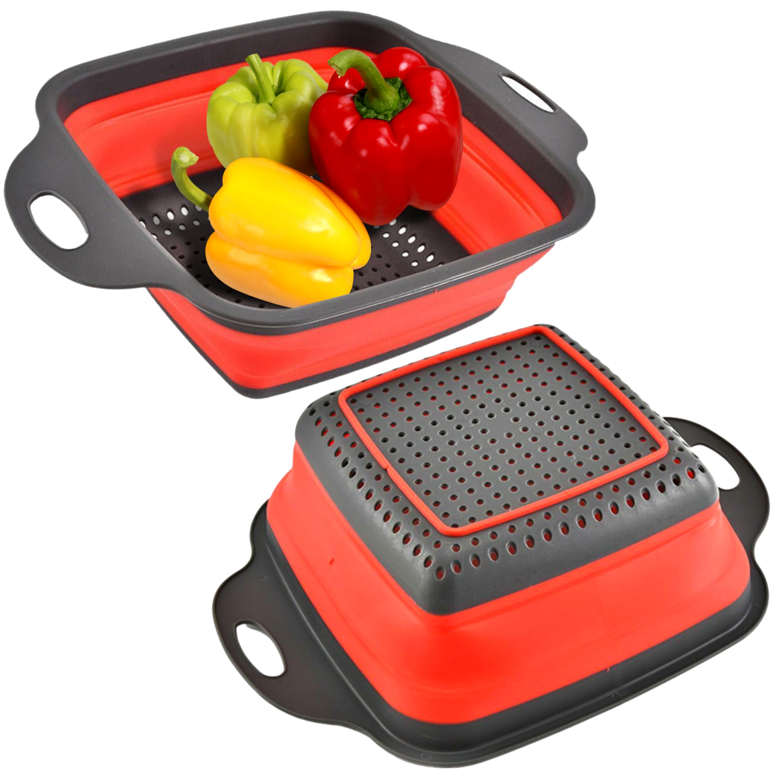 Escurridor Plegable De Silicona - Pack De 2 (Rosa Y Azul), 27.5x22 Cm, Ideal Para Pasta, Frutas Y Camping