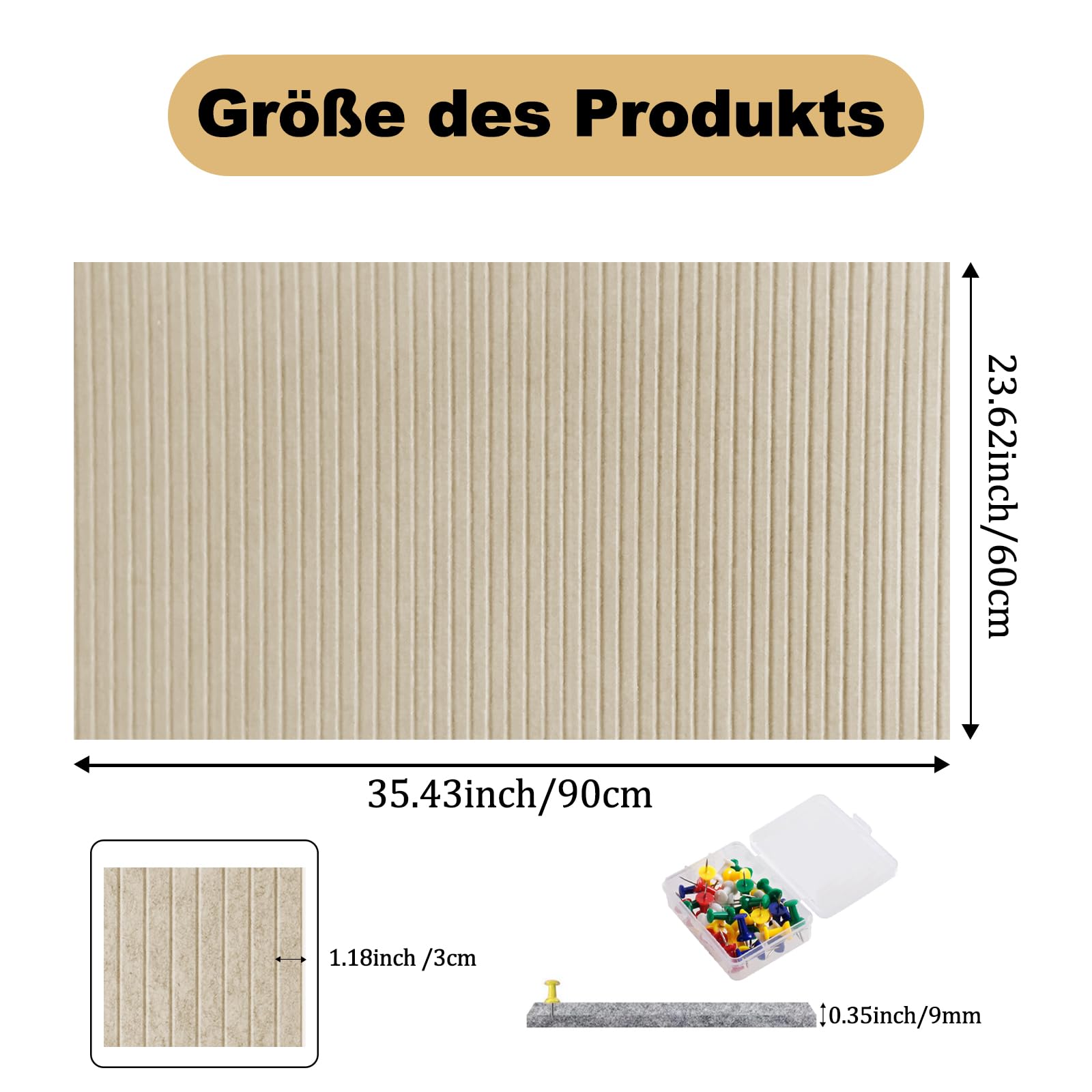 Duża filcowa tablica do przypinania, samoprzylepna, 90 x 60 cm – dekoracyjna tablica do przypinania z filcu z 35 pinezkami o grubości 0,9 cm, nowoczesna tablica do przypinania bez wiercenia, nadaje