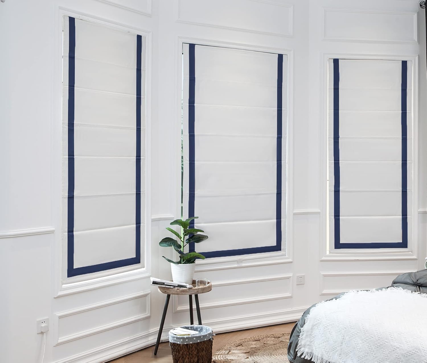 Poyester Greenwich 100% Blackout Roman Shade with Ribbon Border 48x64 Navy