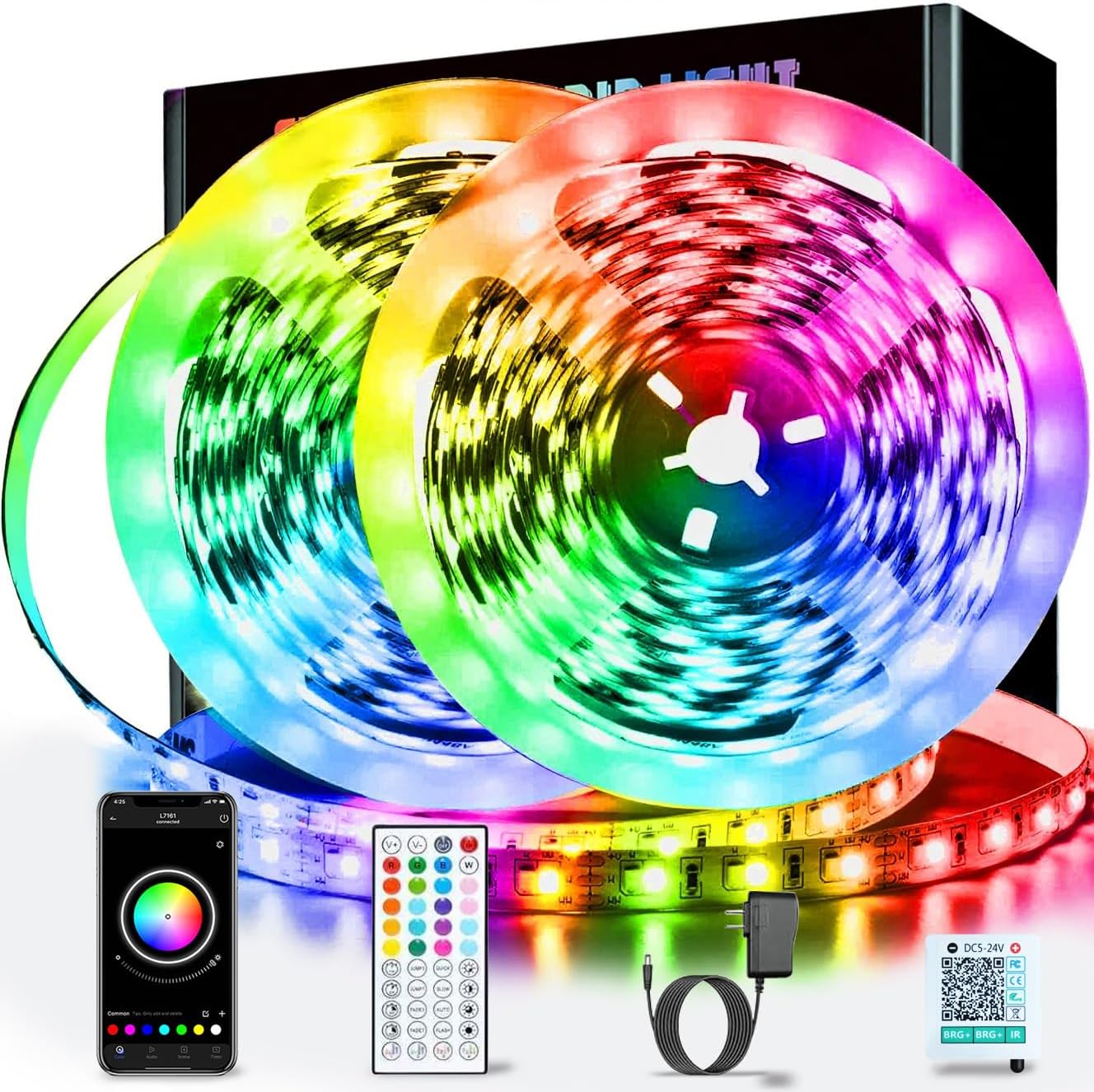 65.6ft LED Lights Room Decor, 20m Led Lights Strip for Bedroom Decoration Smart Color Changing Rope Lights with Bluetooth Controller Sync to Music Apply for TV, Bedroom, Party and Home Decoration