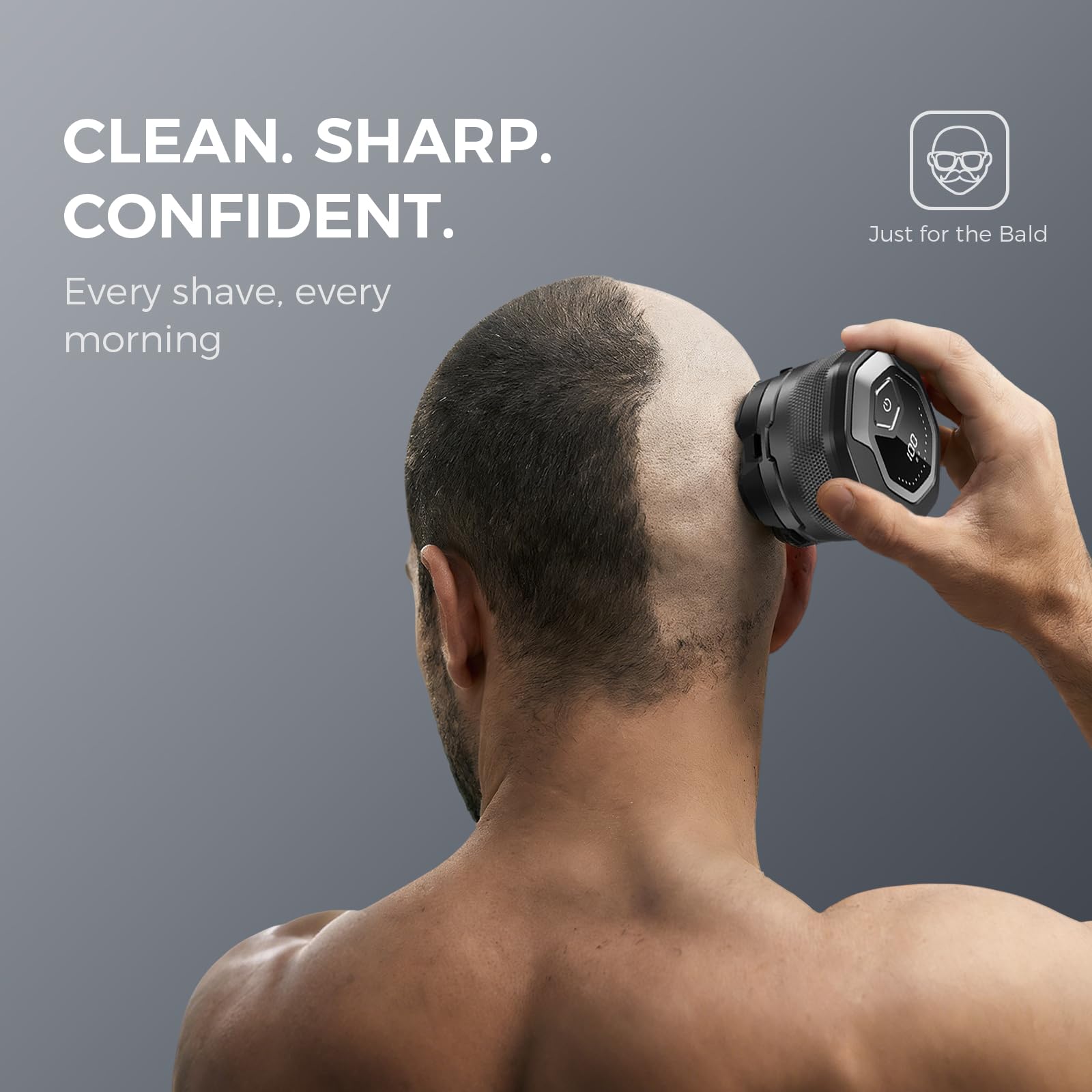 Head Shavers for Men, IPX7 Waterproof, 6D Magnetic Self-Sharpening Steel Blades, Smooth Shave in 3 Minutes, Wet & Dry, 180-Min Usage, Type-C Fast Charge, Easy Clean, LED Display, Gifts for Men — view 11