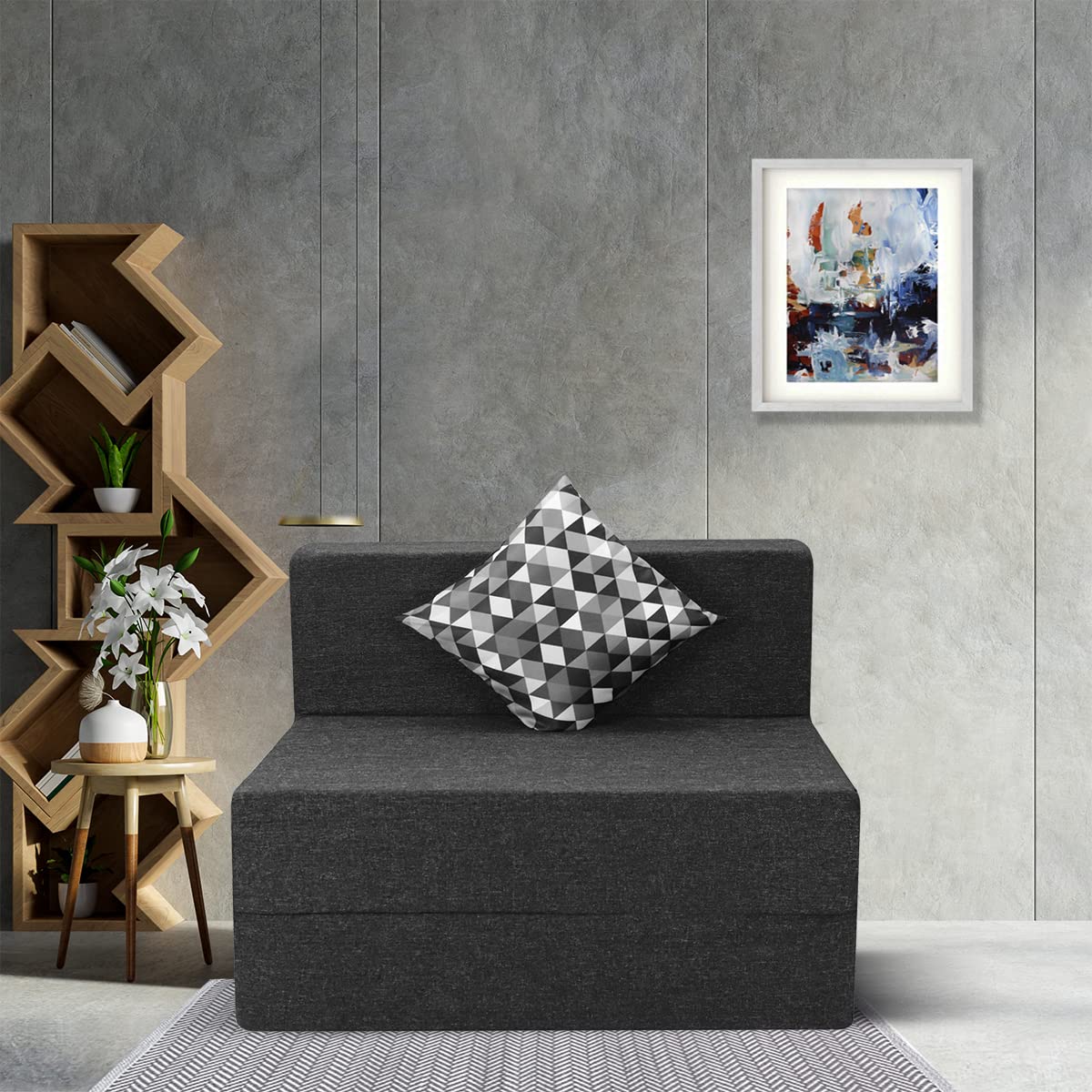 Seventh Heaven 1 Seater 6 * 2.5 Jute Fabric Washable Cover Sofa Cum Bed with 1 Cushion 1 Seater Single Foam Fold Out Sofa Cum Bed (Finish Color - Dark Grey Delivery Condition - Pre-Assembled)-picture-17