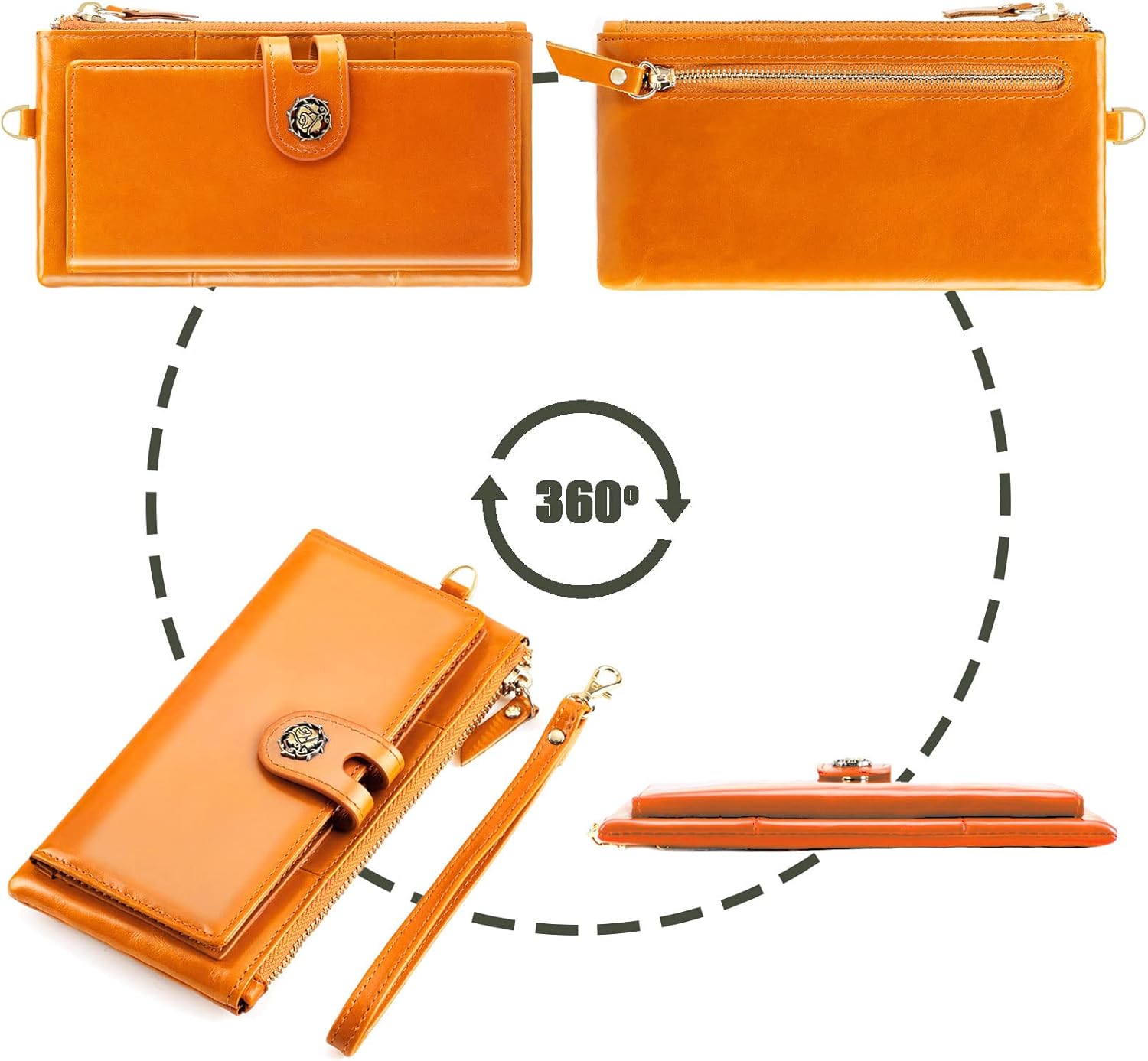 Large Capacity Wristlet Wallet for Women Oil & Wax Genuine Leather Phone Wallet RFID Blocking Card Holder Clutch for Ladies (Brown)