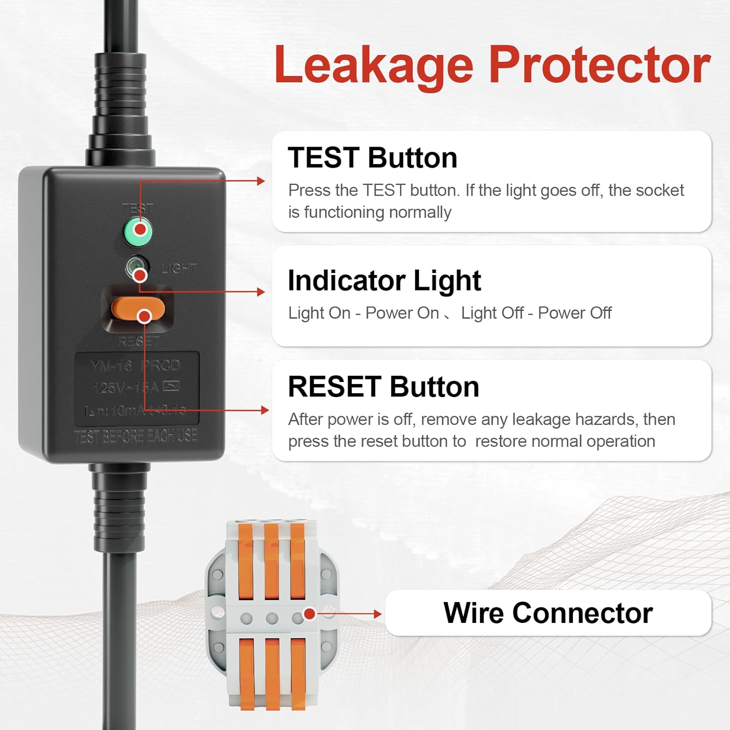 QTEATAK GFCI with Male and Female Connectors, 3 Prong 3-Wire 6FT Extension Cord, 125 V 15 A Leakage Protector, Indoor/Outdoor Use, Protector for Water Heater, Air Conditioner, Washing Machine