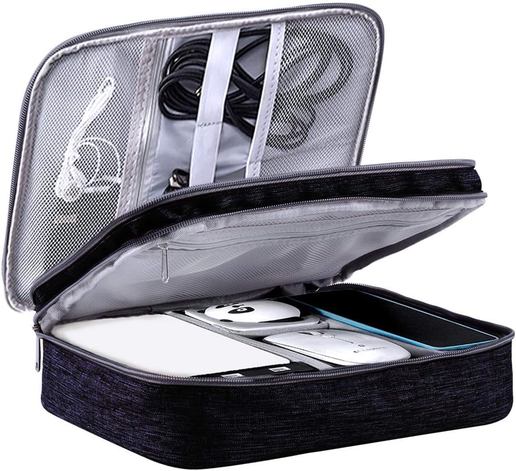 LIVACASA Cable Organiser Bag Travel Double-Layer Cable Storage Carry Organiser Black