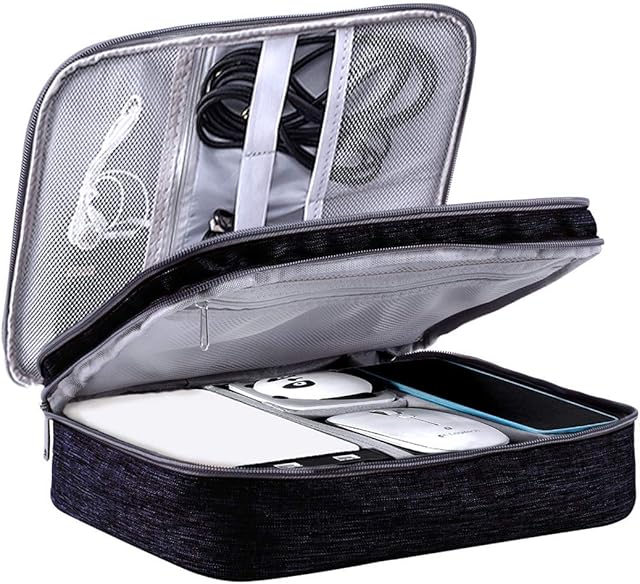 LIVACASA Cable Organiser Bag Travel Double-Layer Cable Storage Carry Organiser Black