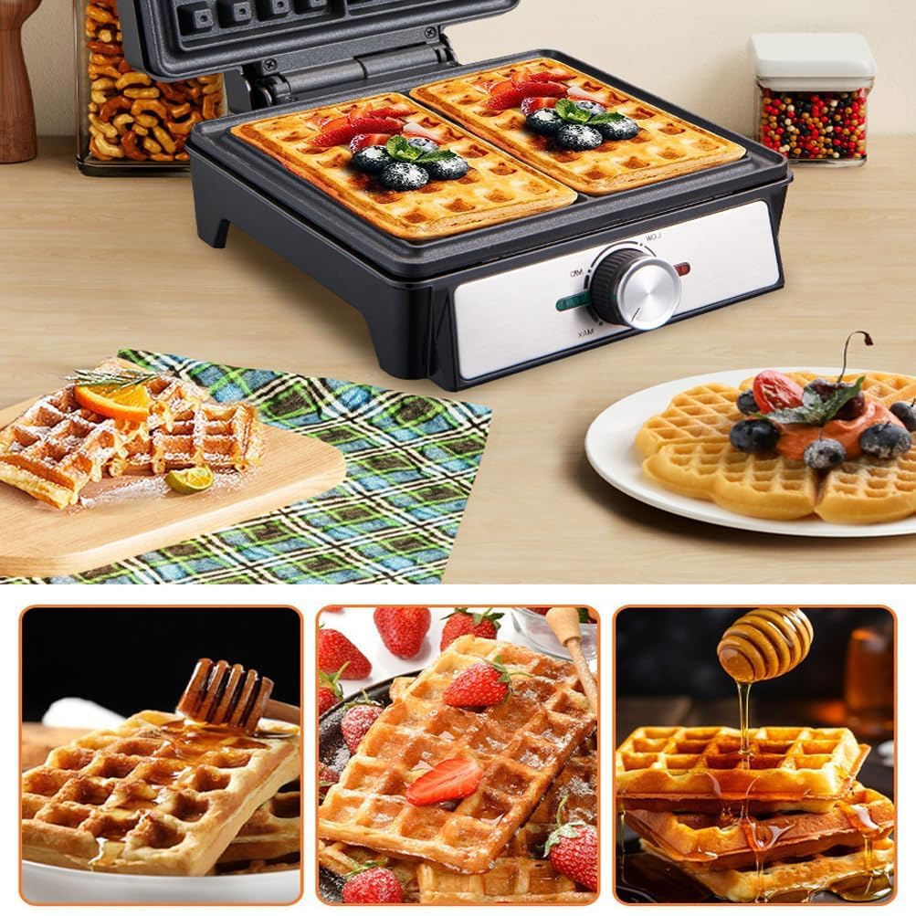 Waffle Maker Elettrico da 1600 W - Piatti Doppi, Controllo della Temperatura Regolabile, Guardia Antiaderente e Overflow - per Waffle belgi, frittelle, Formaggio grigliato, Hamburger