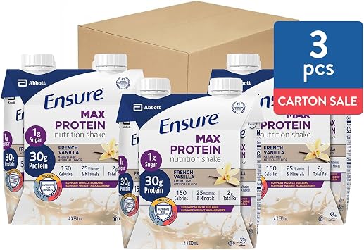 Juven Therapeutic Nutrition Drink Mix Powder for Wound Healing, 30 Count + Ensure Max Protein Nutrition Shake, French Vanilla, 12 Pack