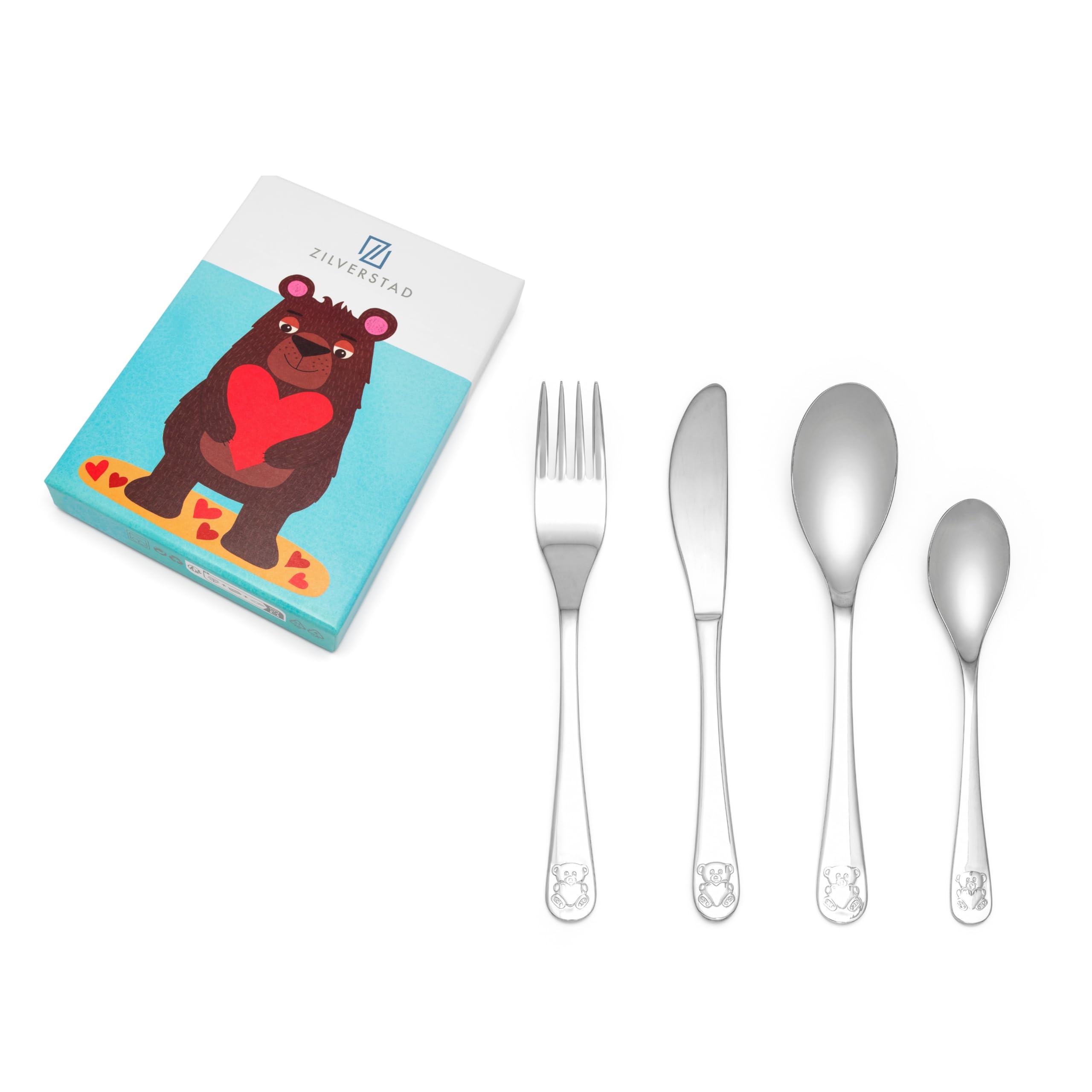 Cubertería infantil oso con corazón cubiertos seguros que no dañan las encías