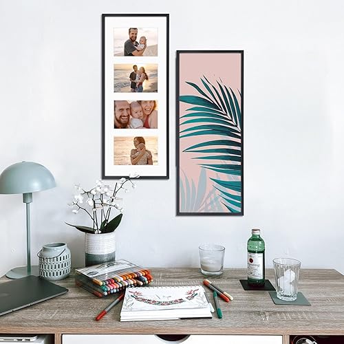 Miniatura 2 de Golden State Art, Marco de aluminio para collage de 4 x 6, muestra imágenes de 6 x 4 con 4 aberturas o una foto de 8 x 20 pulgadas, cristal real,