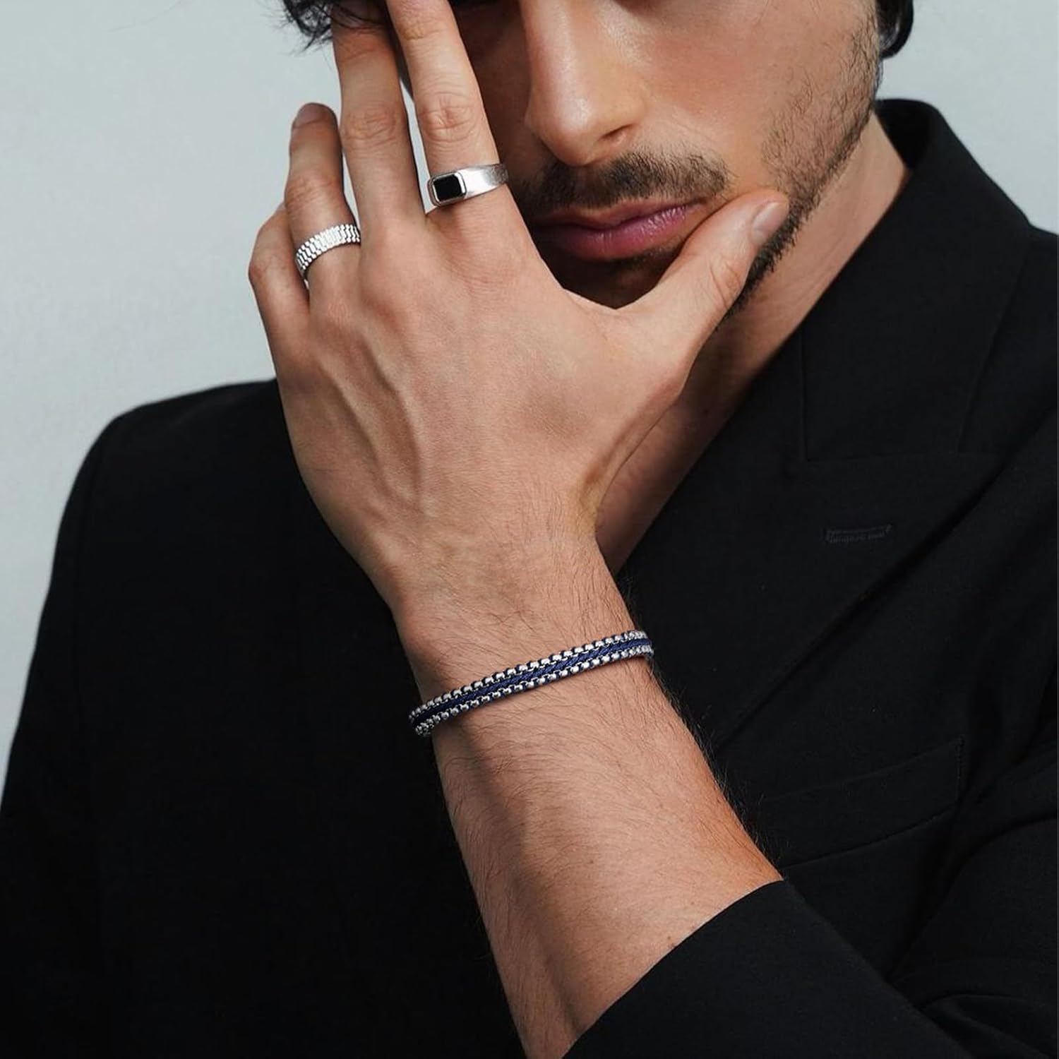 Men's Braided Bracelet Valentine's Day Gifts for Him, Stainless Steel Bracelet with Nylon Rope String for Men, Minimalist Handmade Fashion Jewelry Gift - Image 3