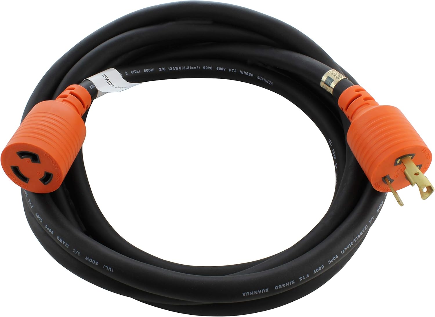 AC WORKS [L520PR] 12/3 3Prong NEMA L520 20Amp 125Volt Generator Rubber Locking Extension Cord