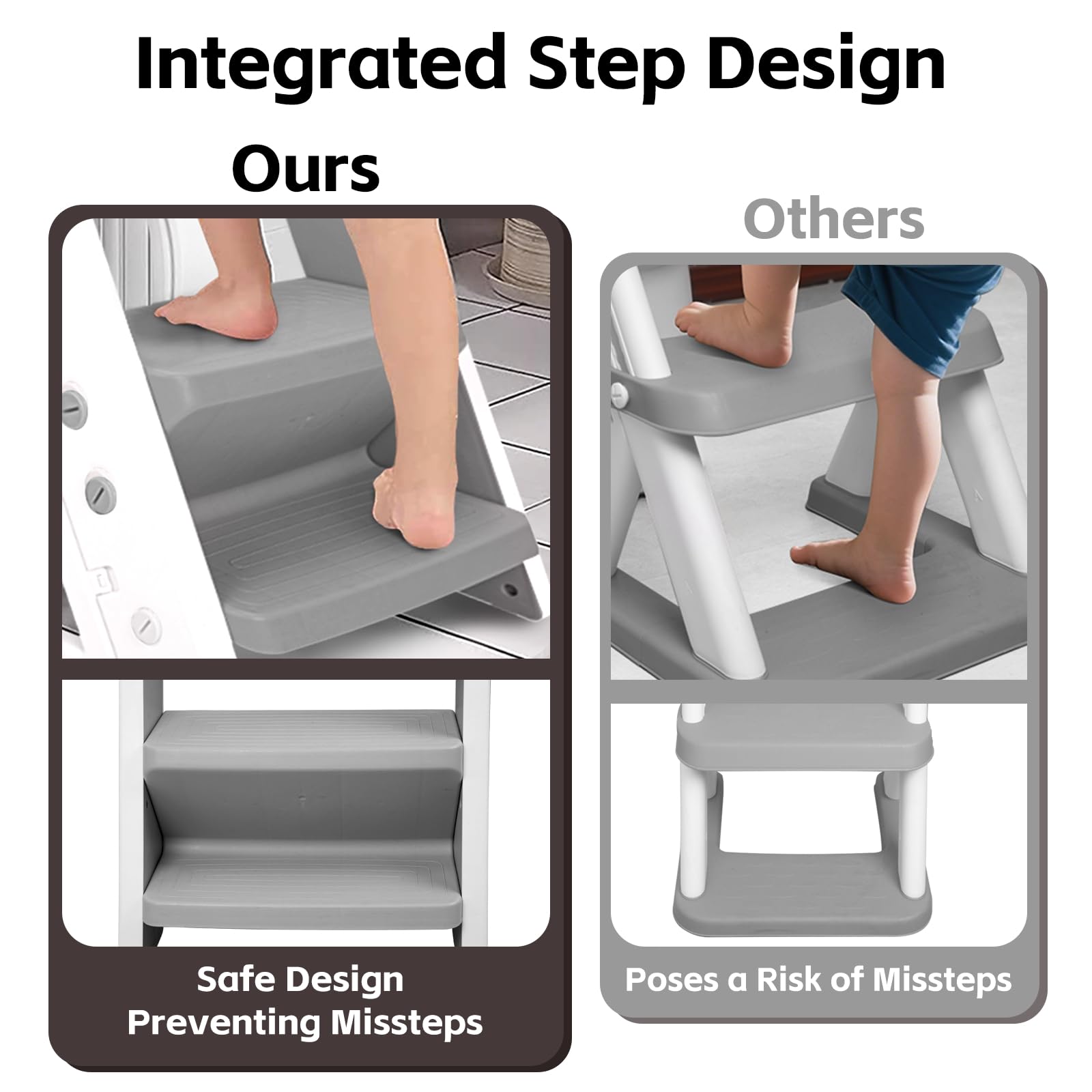 Primlect Potty Training Seat, Upgrade Foldable Step Stool for Bathroom, Toddler Toilet Attachment, Adjustable Height, Handles on Top of The Ladder, Easy to Carry and Climb, Boys and Girls 1-3 (Gray)