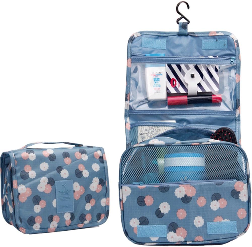 Woworld Hanging Toiletry Bag Organizer for Travel Accessories Blue -Flower