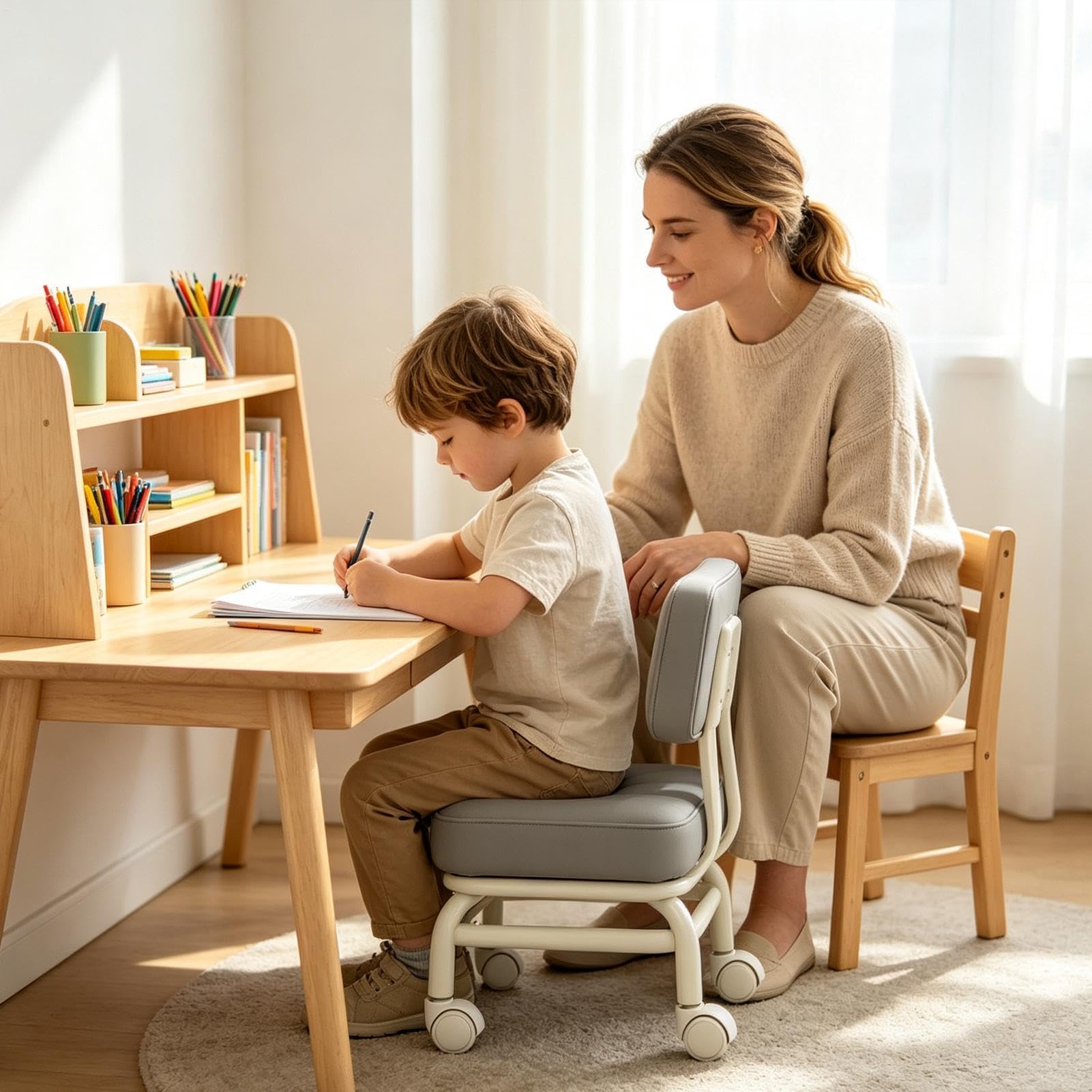Tabouret roulant bas Chaise pivotante imperméable à 360 degrés avec coussin