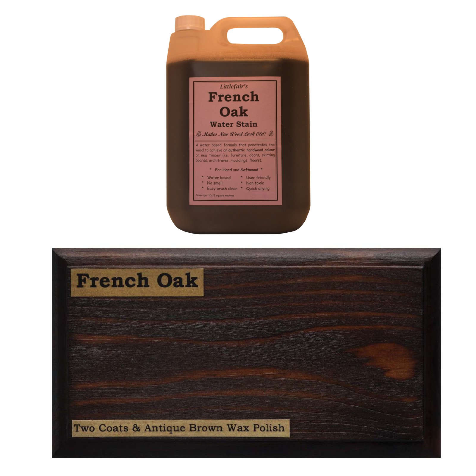 Littlefair's Non-Toxic Water-Based Wood Stain - 2.5ltr French Oak Wood Dye for Indoor Timber Including Doors and Skirting Boards