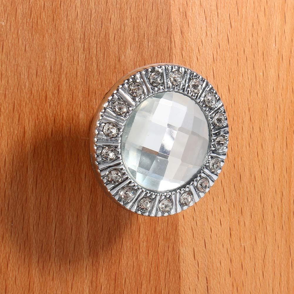 Fdit 10pcs Fashionable Decorative Clear Crystal Drawer Knobs, Shiny Rhinestone Home Bathroom Cupboard Drawer Door Pull Handle Decoration (Silver)