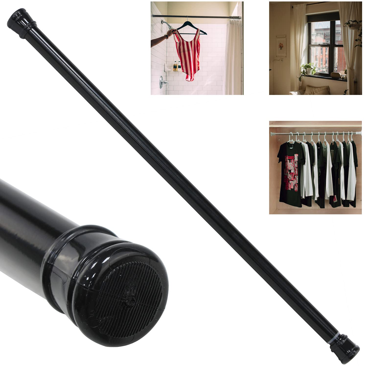 Rubik Shower Curtain Rod Adjustable 50-80cm, Thick & Extendable Telescopic Length Tension Bar Painted Surface No Drill Type for Bathroom Shower Bathtub Cabinet (50cm to 80cm, Black) 50cm to 80cm Black