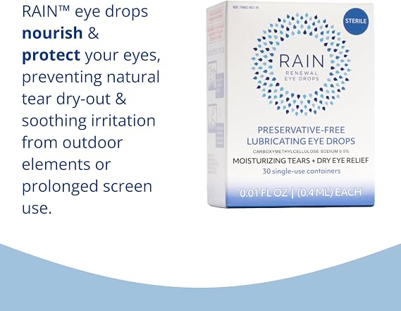 Rain Renewal Preservative Free Eye Drops for Dry Eyes, 30 Single Use Vials