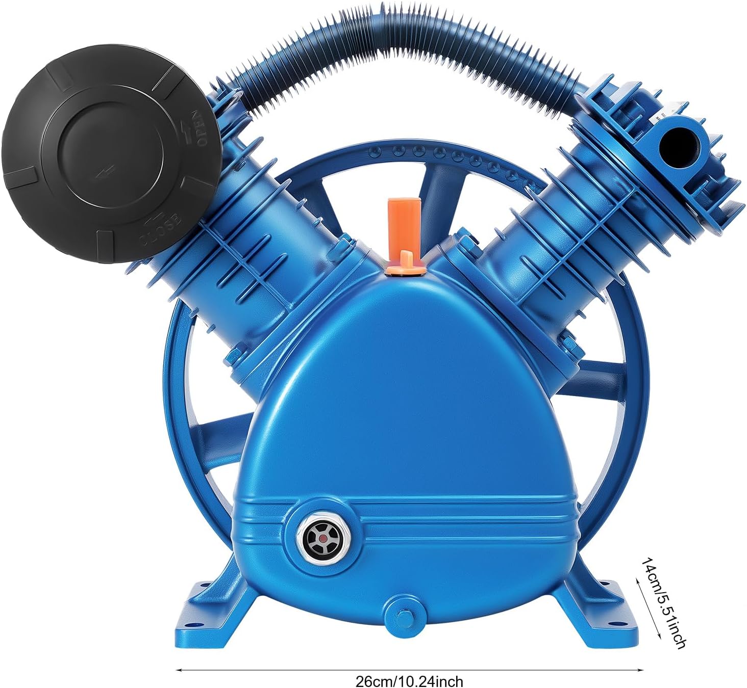 175PSI 5.5HP 2-Cylinder Air Compressor Pump Head, Universal Low-Energy Air Compressor Head Motor 8~11CFM V Type Double-Cylinder Air Compressor Pump Head Double Stage Faster Inflation And Low Noise