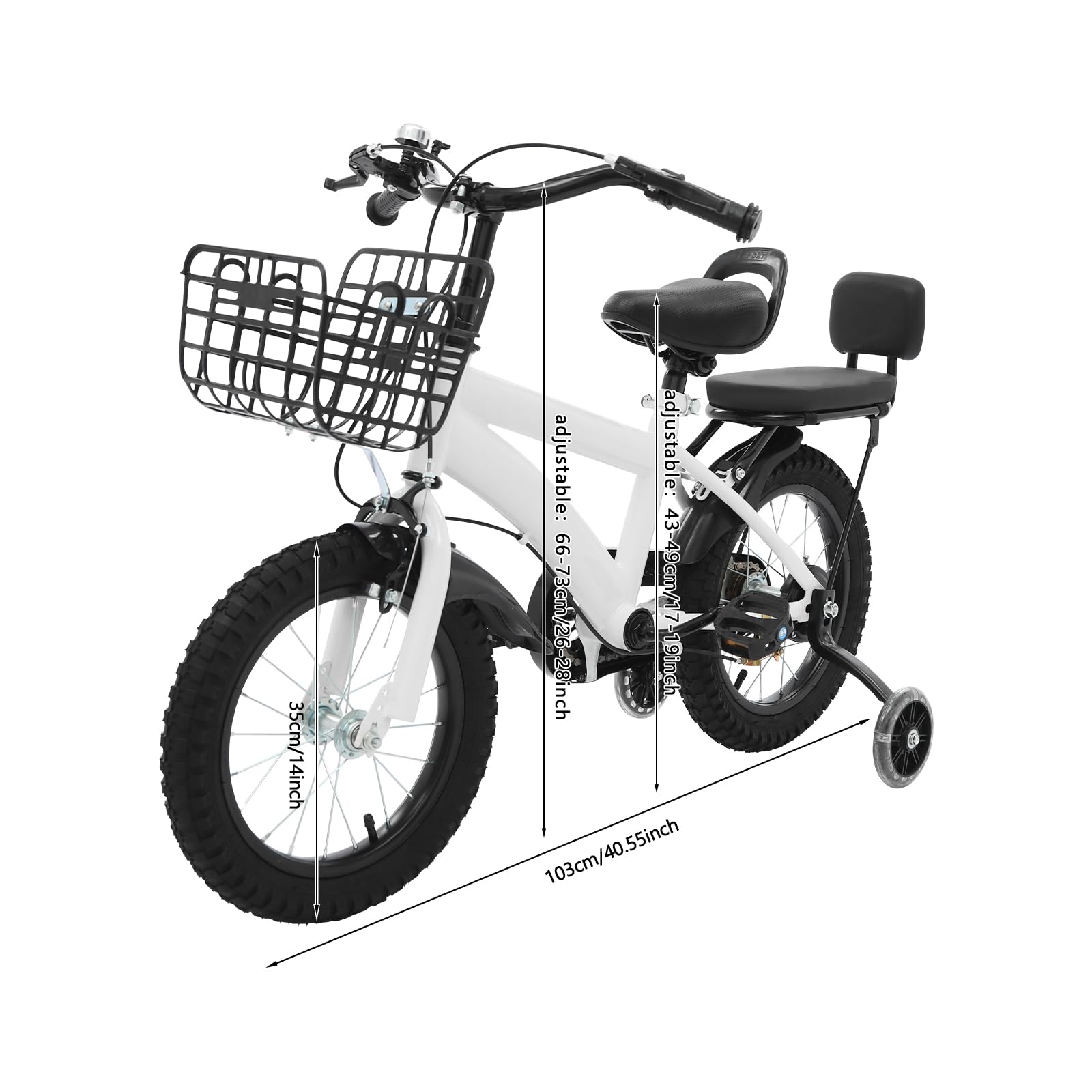 Bicicletta per bambini 14 pollici, bicicletta per bambini con ruote di supporto e cestino, regolabile in altezza per ragazze e ragazzi dai 3 ai 7 anni in su
