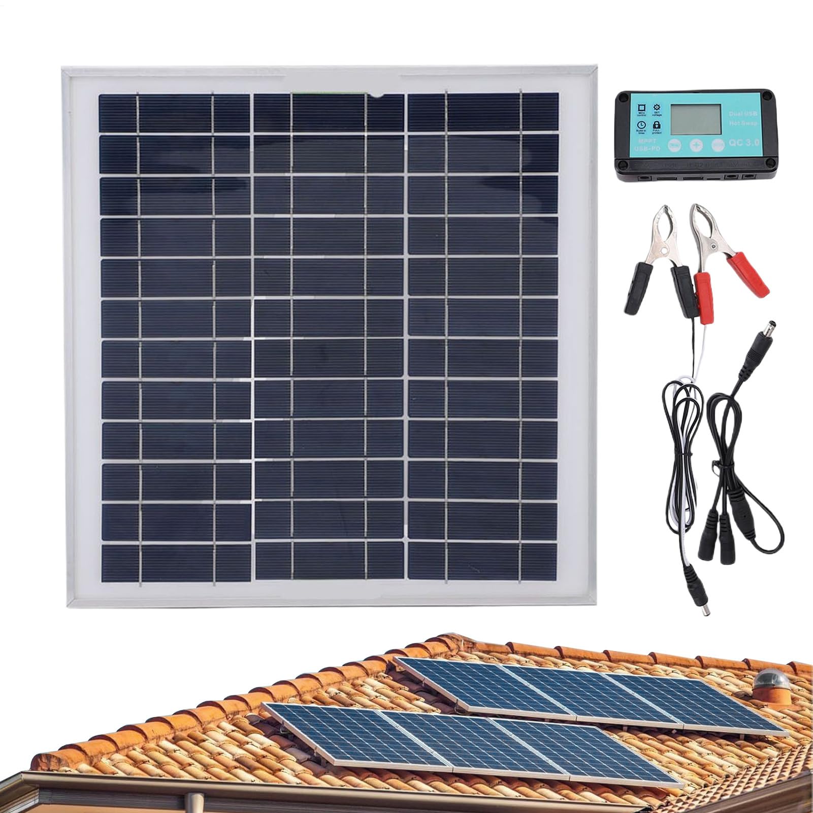 Solar Panel Kit, Solar Battery Charger Maintainer, Charging Kit with Controller for Automotive Tractor Marine Trailer Truck RV Boat Snowmobile