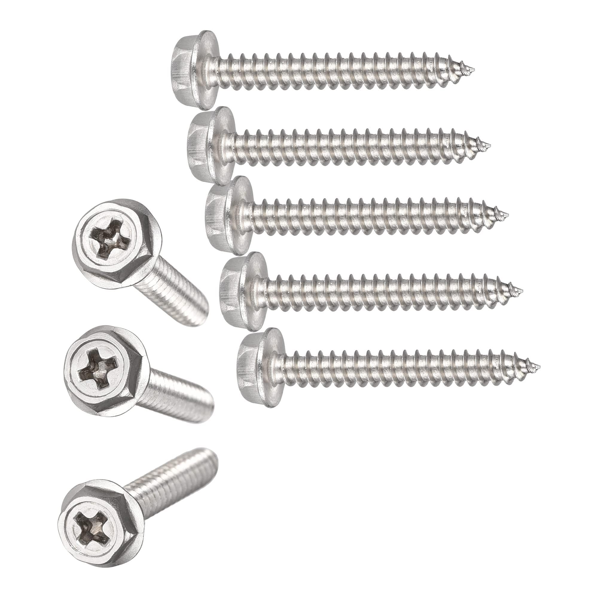TA-VIGOR 20Pcs Self Tapping Screws with Washer, M4 x 30mm Phillips Wood Screw, Hex Flange Head Self Drilling Screws, 304 Stainless Steel Metal Screw Bolts for Wood Drywall Furniture Repairing