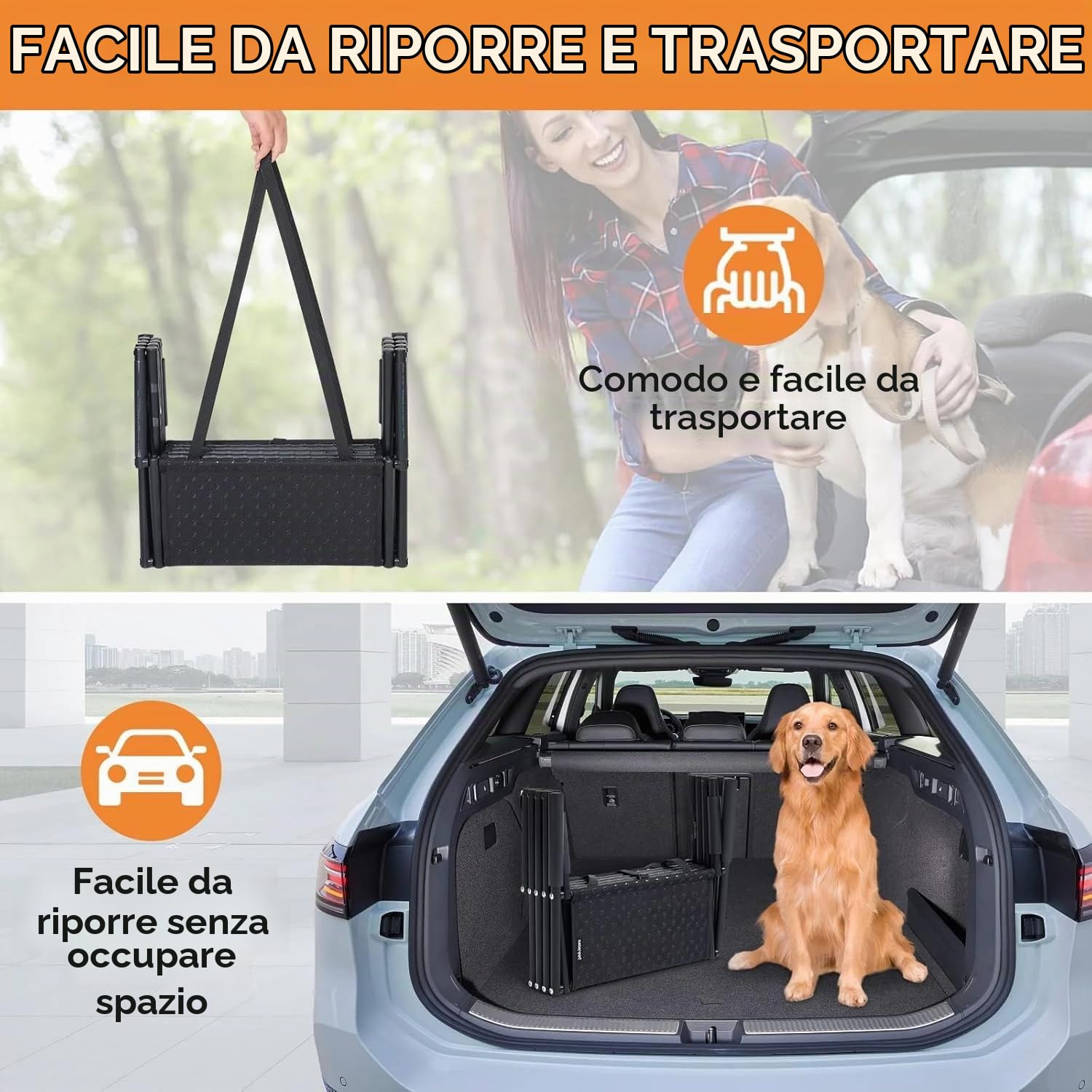 Rampa/Scala per Cani da Auto – Aiuta il Tuo Cane a Salire Senza Sforzo, Pieghevole e Antiscivolo, per Cani Grandi e Anziani fino a 80 kg, Facile da Trasportare