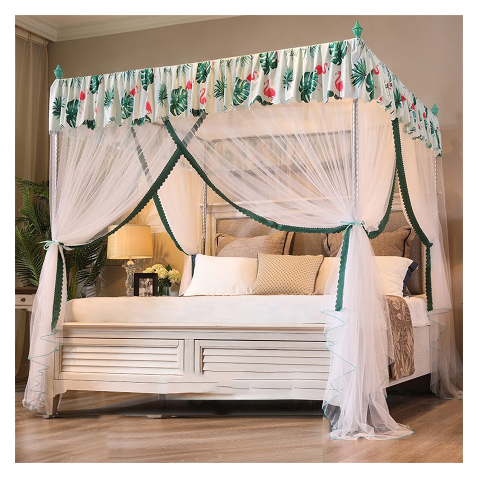 DXTFDHB 4 Corners Post Canopy Bed Curtain with Cozy Drape Square Netting 3 Opening Mosquito Net(C,1.8 * 2.0m)
