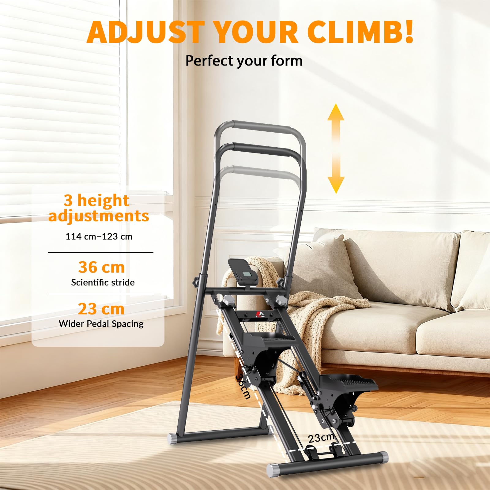 Stepper d’Escalier Pliable，Stepper Fitness pour la Maison，Guidon et pédales réglables,Écran LCD,avec Support de téléphone,Charge 120KG