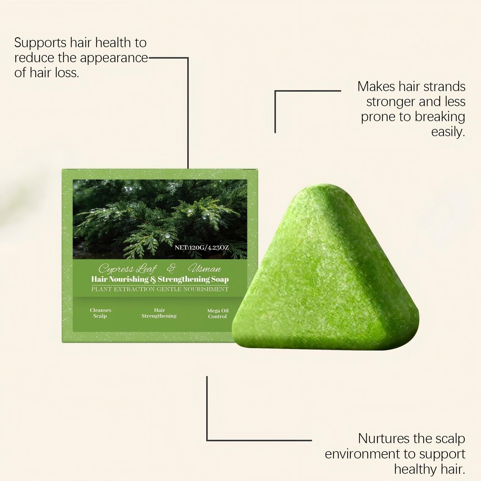 Seven Green Shampoo Bar, Usman Grass Festes Shampoo, Sanftes Haarreinigungsshampoo, Seven Green Kräuter-Shampoo-Bars, Anti-Haarausfall & Feuchtigkeitsspendende Kopfhautpflege (6 pcs)