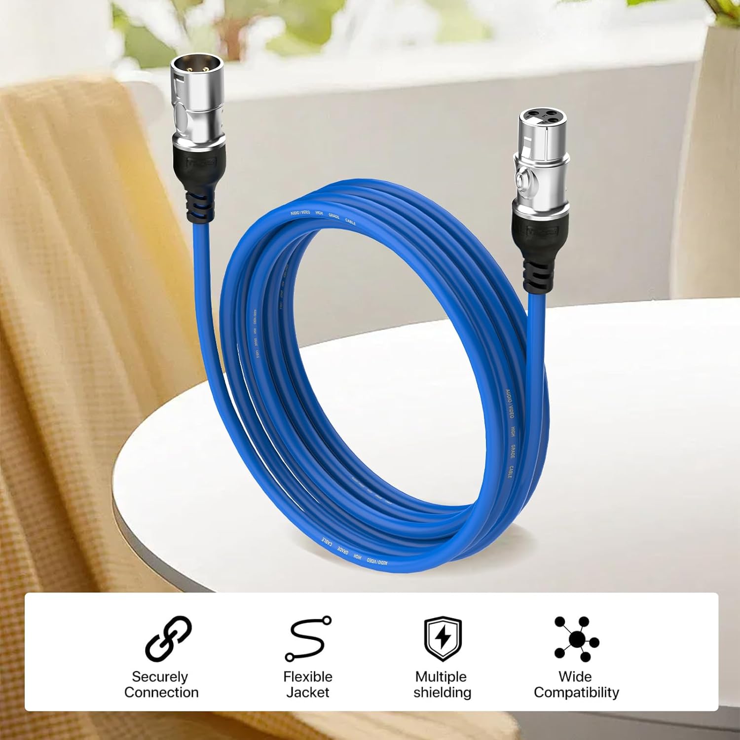 XLR Cables 6-Pack – Colored XLR Male to Female Mic Cables, 3-Pin Balanced Microphone Audio Snake Cords for Studio, Mixer, Live Sound & Recording Equipment,2M