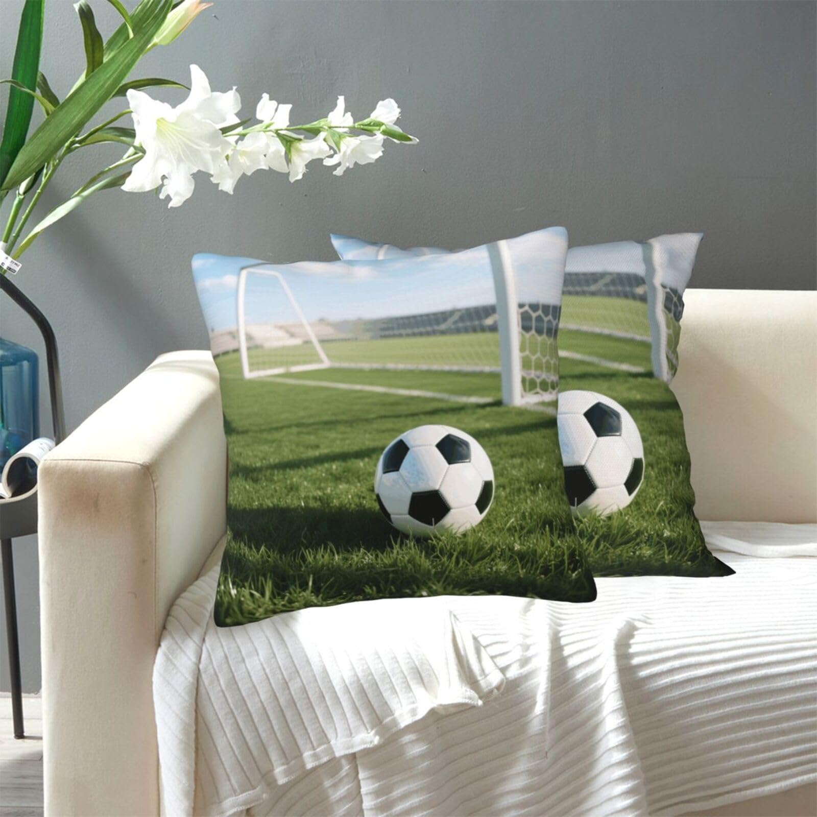 FekiLoot Decorative Throw Pillow Covers Modern Farmhouse Pillowcase Double Sided Cozy Cushion Cover for Sofa Couch Bed 16"X16" Football Field Green