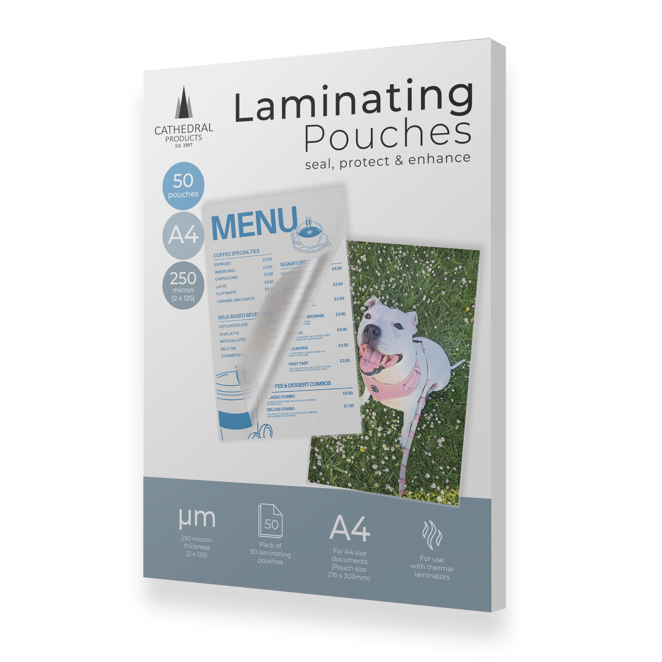Cathedral Products Pack of 50 A4 Gloss Laminating Pouches 250 Micron