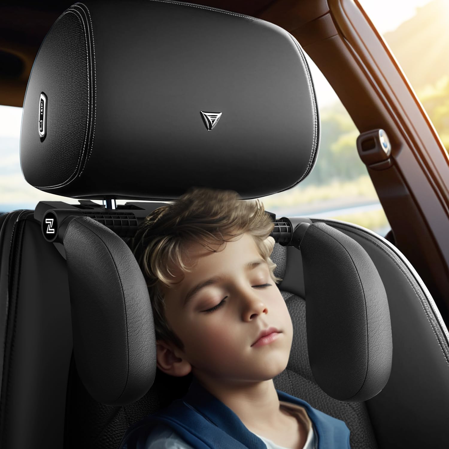 Poggiatesta auto per bambini, poggiatesta auto, in pelle traspirante, regolabile a 180 gradi, per auto, per bambini, adulti, ideale per dormire durante lunghi viaggi (nero)