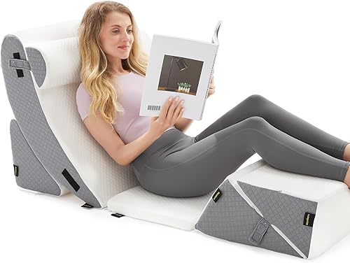 Juego de 6 almohadas ortopédicas de cuña para dormir, juego de almohadas poscirugía para aliviar el dolor de espalda y piernas, almohadas ajustables