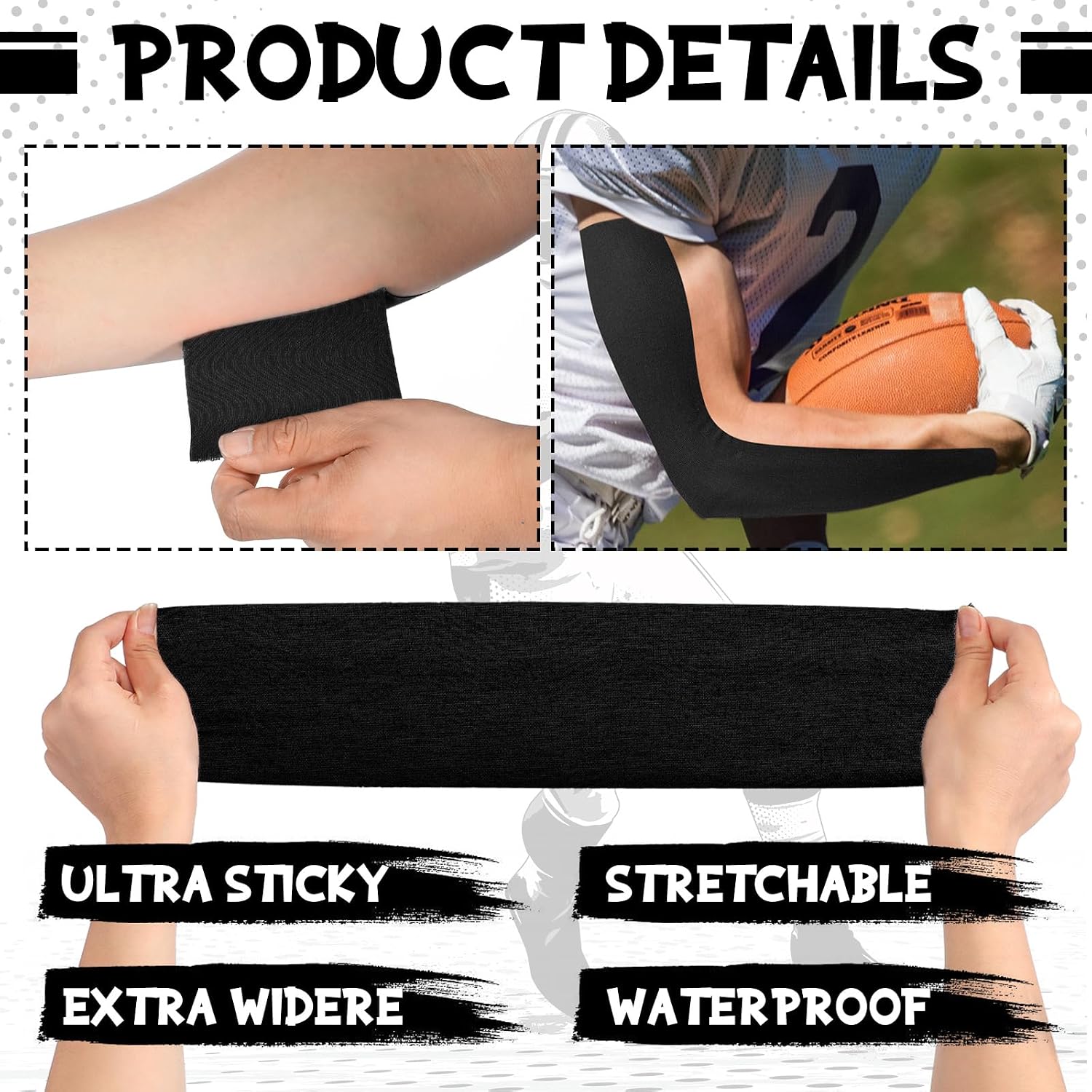 Jenaai 4 Pcs Football Turf Tape Sports Tape Extra Wide Athletic Turf Tape Waterproof Flexible for Arms Sticky Tape for Athlete and Sport Trainers Accessories, 5.5 Yards Each Roll(Black, White)