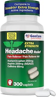 GenCare - Headache Relief Acetaminophen with Aspirin (NSAID) & Caffeine (300 Caplets) Value Pack | Head Pain, Muscle Aches, Back Pain & Body | Generic ExcedrEn Extra Strength