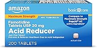 Amazon Basic Care Famotidine 20mg Tablets Maximum Strength Heartburn Relief Acid Reducer 200 Count