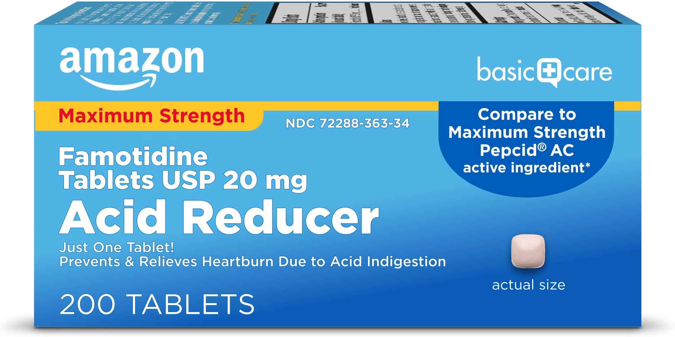 Maximum Strength Famotidine Tablets 20 mg, Acid Reducer for Heartburn Relief, Prevents & Relieves Acid Indigestion, Heartburn Medicine, 12 Hour Protection, 200 Count