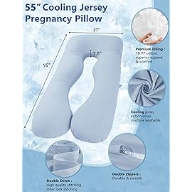 Meiz Pregnancy Pillow, Cooling Pregnancy Pillows for Sleeping, Maternity Pillow for Pregnant Women, Pregnancy Body Pillow with Cooling Jersey Cotton Cover, Blue