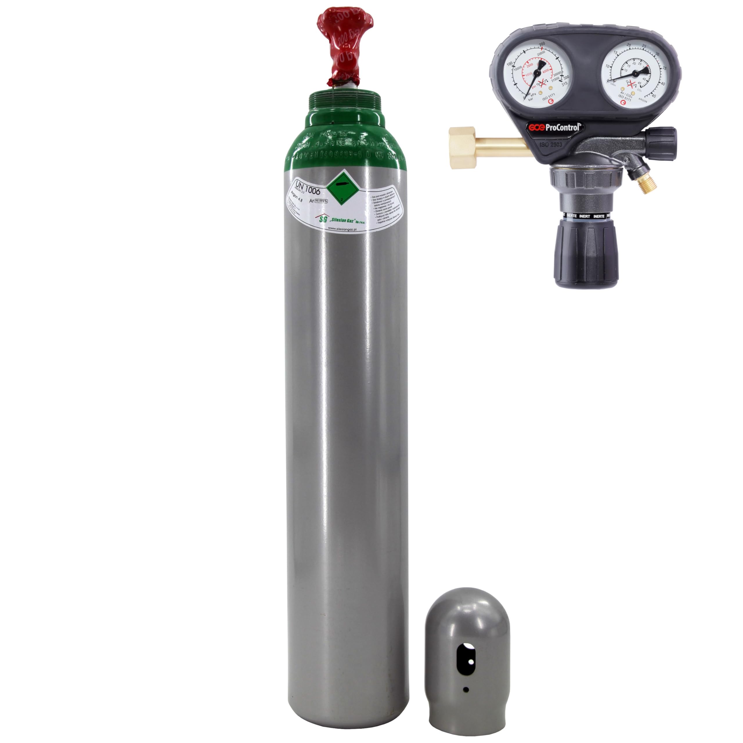 Botella de gas con reductor de argón puro 4.8 (100%) - 8 litros TIG/WIG MIG - Reductor de presión GCE