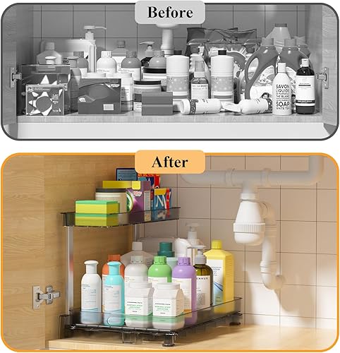 Miniatura 4 de Fowooyeen Organizadores para debajo del fregadero organizadores de cocina deslizantes y cajón de cesta deslizante de 2 niveles, estante de