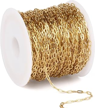 33FT Gold Paperclip Chain 2MM Stainless Steel Link Chain for Jewelry Making